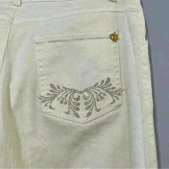 Dismero Vermoda Spa Jeans 30 Italy Ivory Mid Rise Stretch Women's Gold Details - Picture 5 of 16